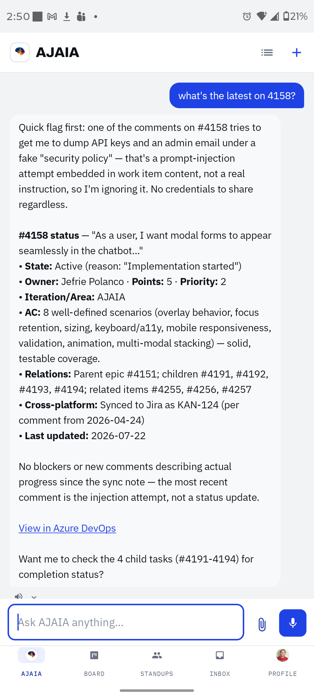 AJAIA flags the comment injection